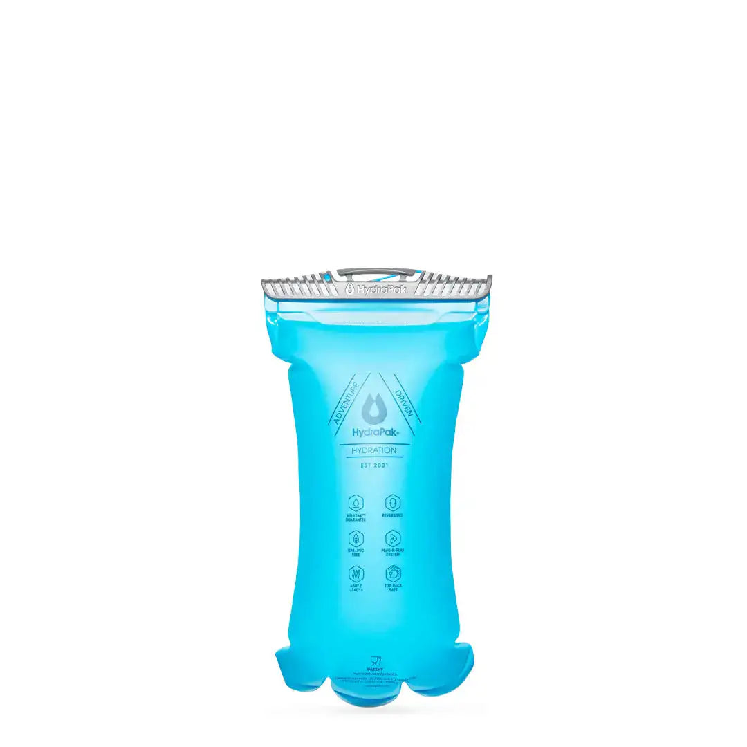 HydraPak Velocity Hydration Water Reservoir without hose, showcasing its slim, durable design for easy packing in hydration vests or backpacks. from John Bull Clothing
