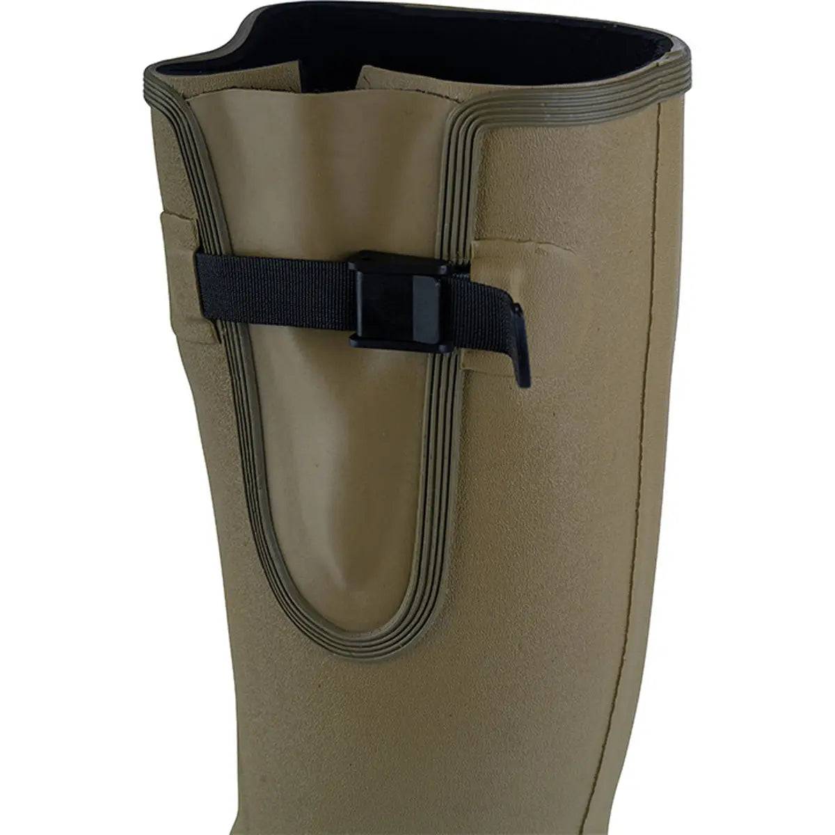 Top section of Jack Pyke Ashcombe Gusset Wellington Boot with adjustable strap and neoprene lining for a snug and comfortable fit.