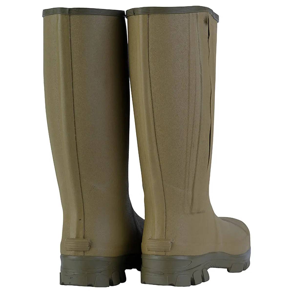 Rear view of Jack Pyke Ashcombe Zip Wellie Boot showcasing its tall design, rugged sole, and reinforced heel for enhanced durability.