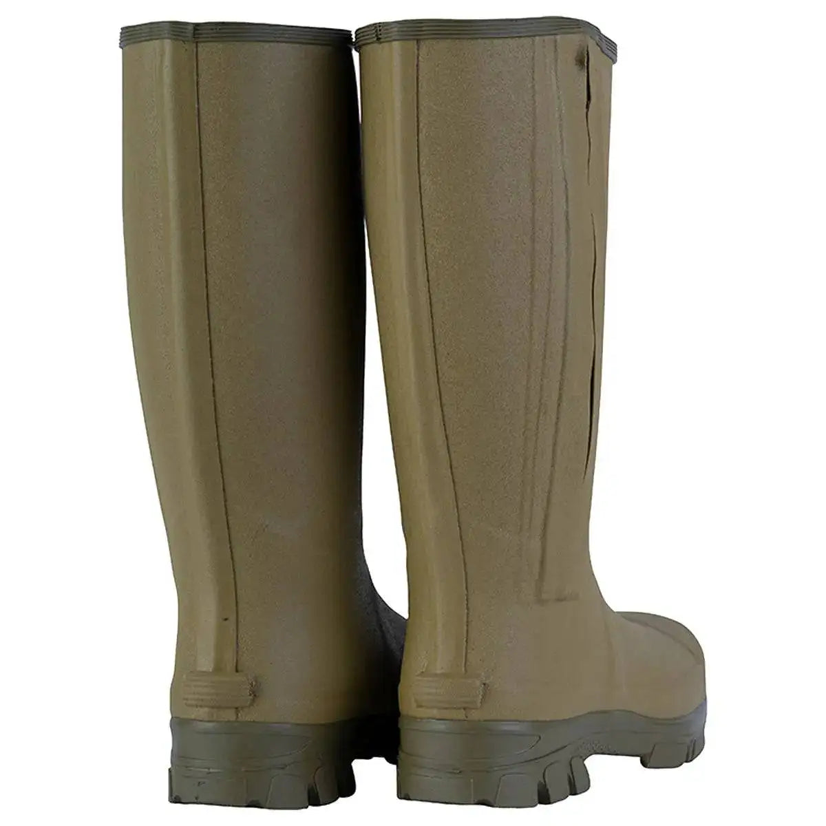 Rear view of Jack Pyke Ashcombe Zip Wellie Boot showcasing its tall design, rugged sole, and reinforced heel for enhanced durability. from John Bull Clothing