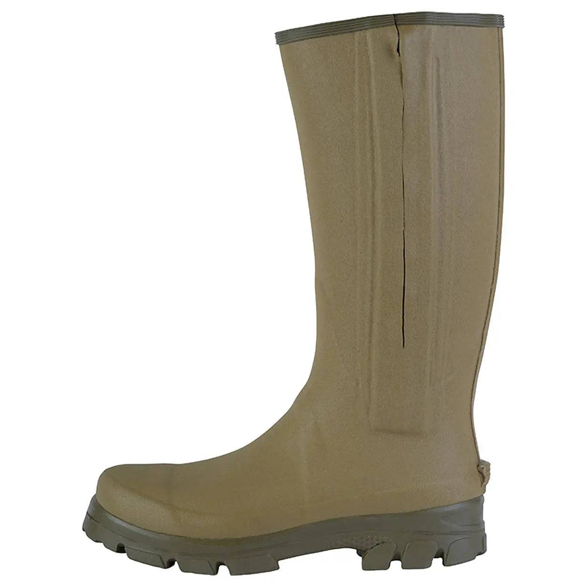 Side profile of Jack Pyke Ashcombe Zip Wellie Boot highlighting its waterproof construction and robust sole for superior traction.