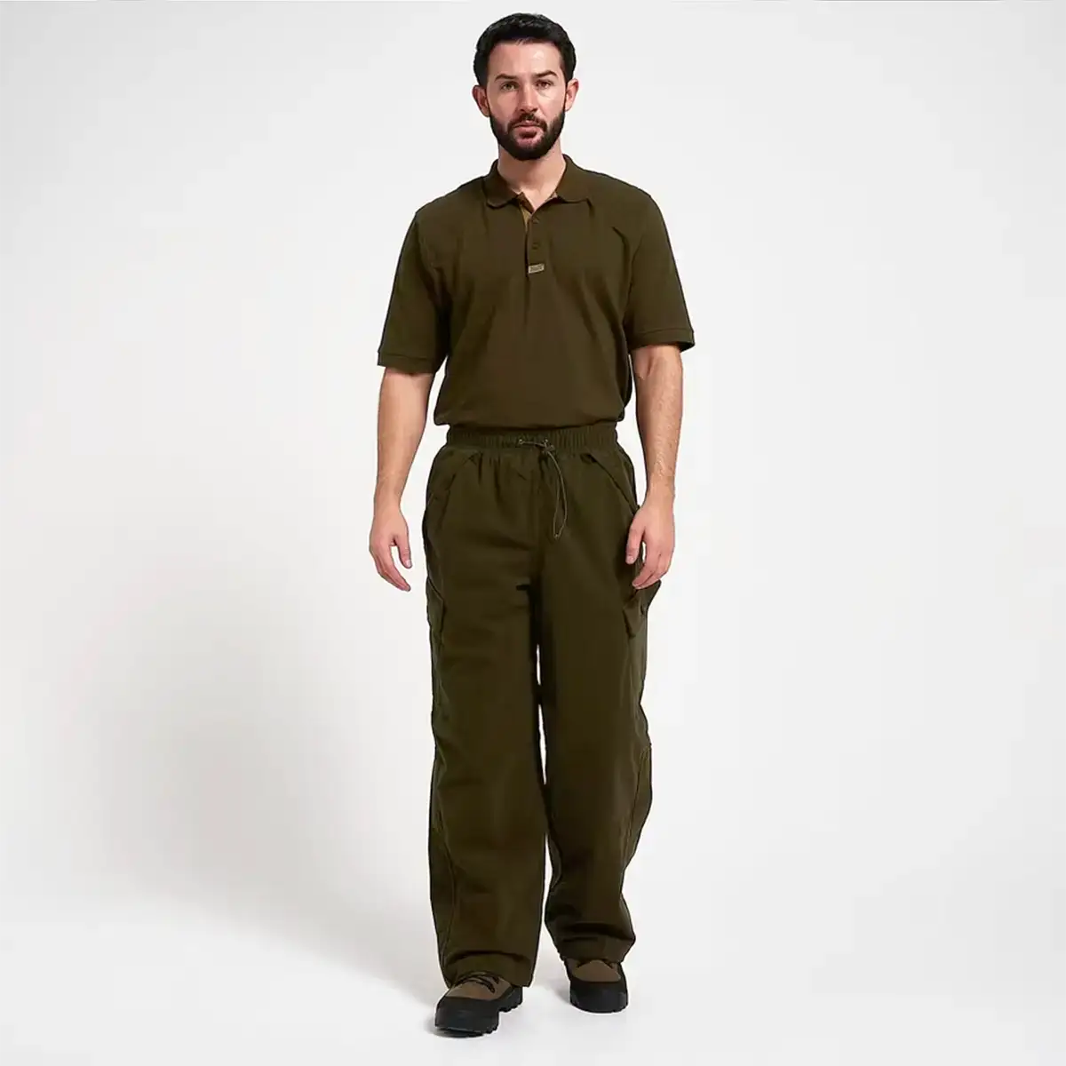 Full body view of model wearing Jack Pyke Hunters Trousers Green Waterproof, showcasing outdoor-ready design and fit. from John Bull Clothing