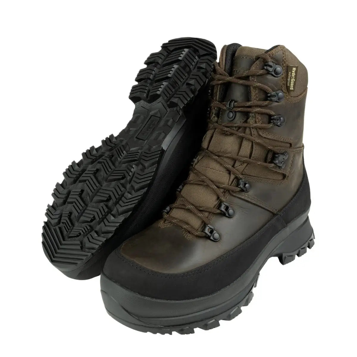 Pair of Jack Pyke Waterproof Field Boots showing treaded sole and lace-up front, built for durability and grip in tough terrains.