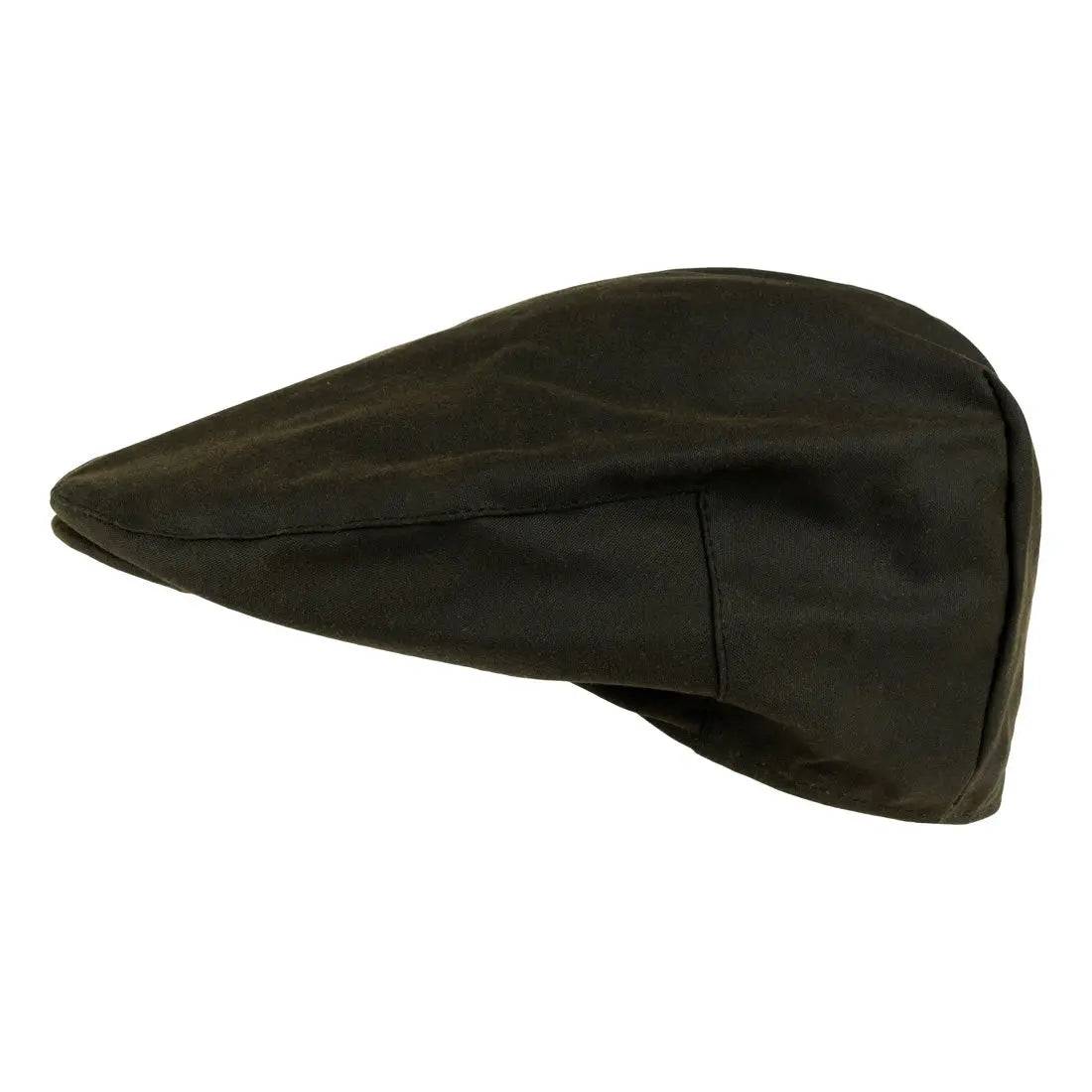 Jack Pyke Wax Flat Cap Green from John Bull Clothing, featuring a classic country-style design in durable waxed cotton with a dark green finish.