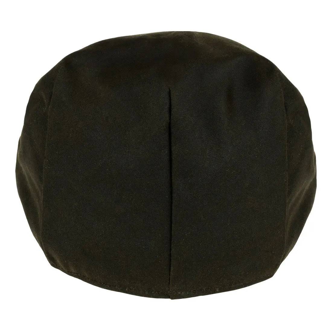 Rear view of the Jack Pyke Wax Flat Cap Green, showing its structured back panel and durable waxed cotton construction.