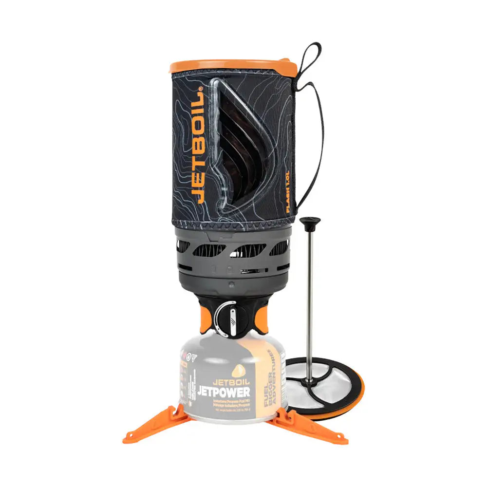 Jetboil Flash 1.0L Fast Boil Stove System JavaKit Topo edition, including a coffee press for convenient brewing on the go. JavaKit Topo FLJVT3 from John Bull Clothing