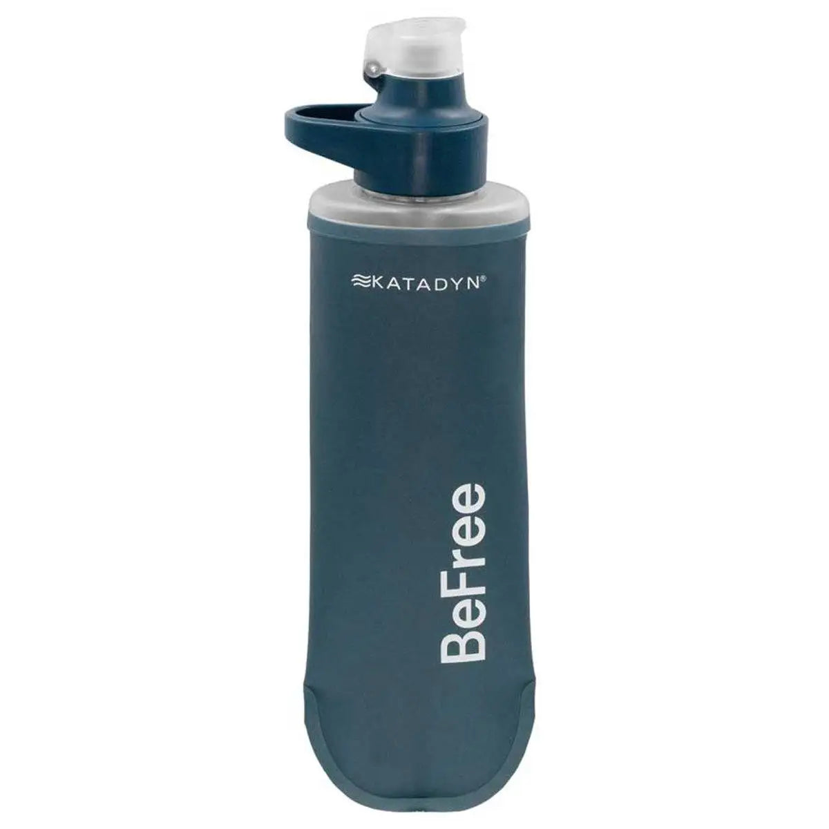 Katadyn BeFree AC Water Filter Bottle 500ml Slate Blue with flip-top cap, ideal for outdoor hydration and compact water filtration. from John Bull Clothing