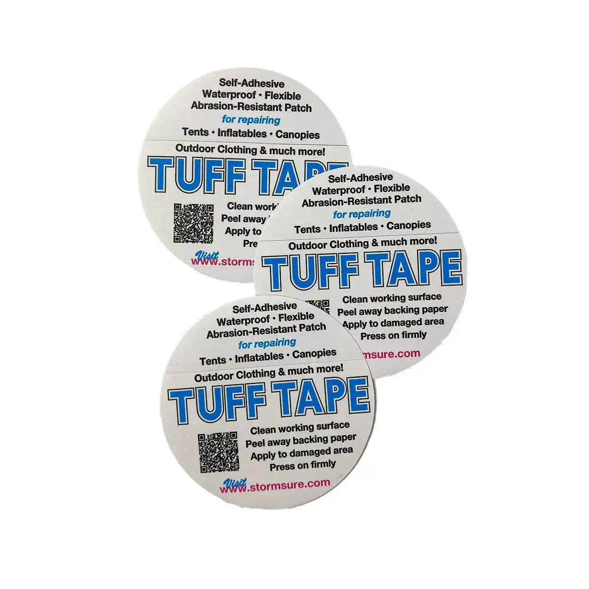 Three Tuff Tape self-adhesive waterproof patches for repairing outdoor clothing, tents, and inflatables. Strong, flexible, and abrasion-resistant. from John Bull Clothing