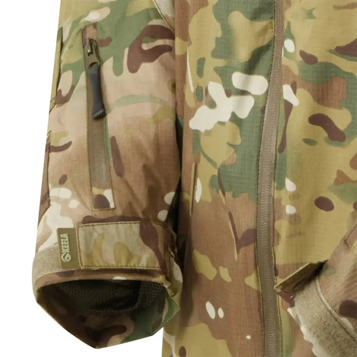Keela Thor Waterproof Multicam Jacket sleeve pocket with YKK zipper, designed for quick access and durability in military and tactical environments. from John Bull Clothing
