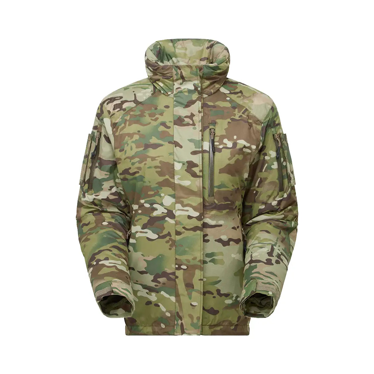 Keela SF Valkyrie Mk5 Belay Jacket Female Fit Multicam front view showcasing tactical military design with durable camouflage pattern.