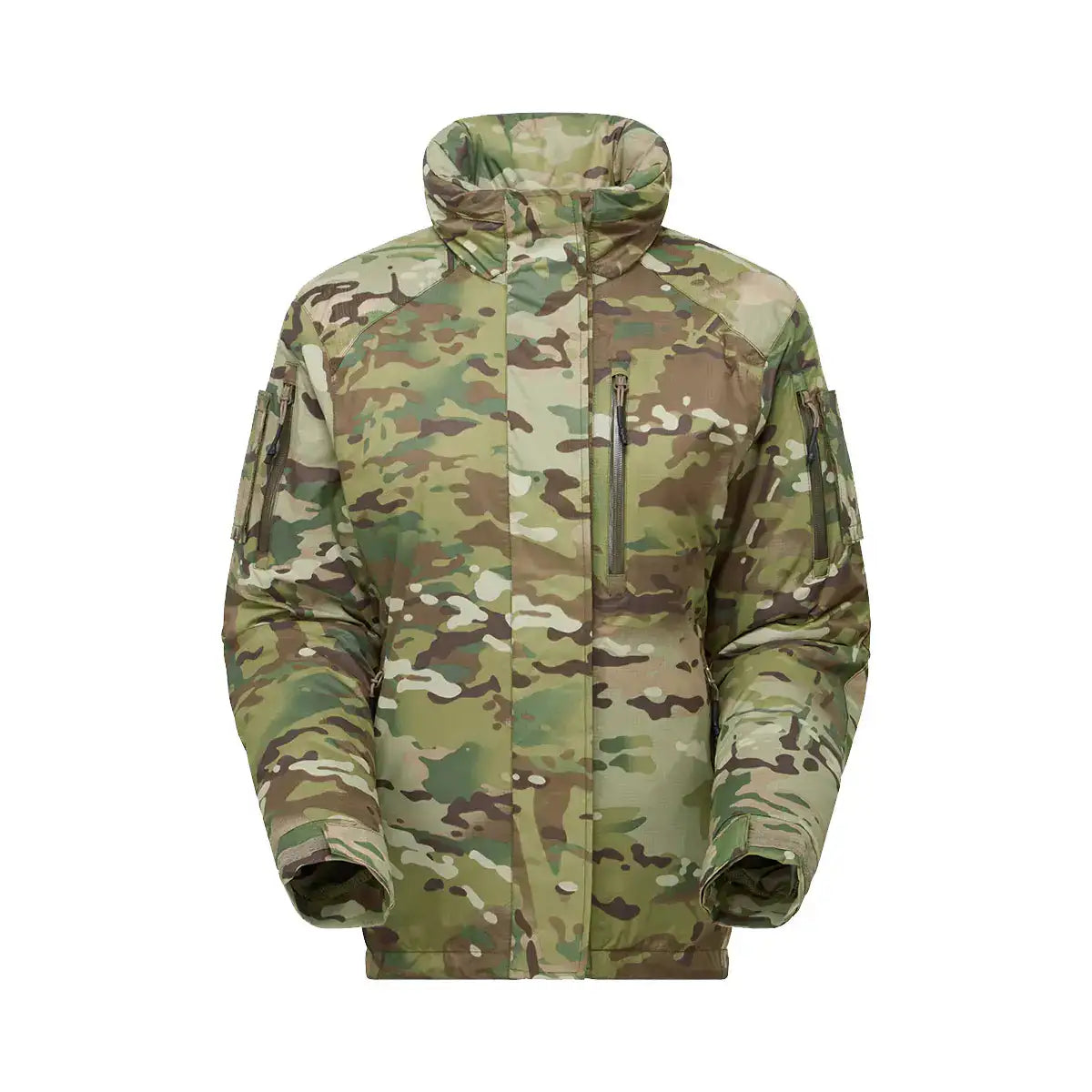 Keela SF Valkyrie Mk5 Belay Jacket Female Fit Multicam front view showcasing tactical military design with durable camouflage pattern. from John Bull Clothing