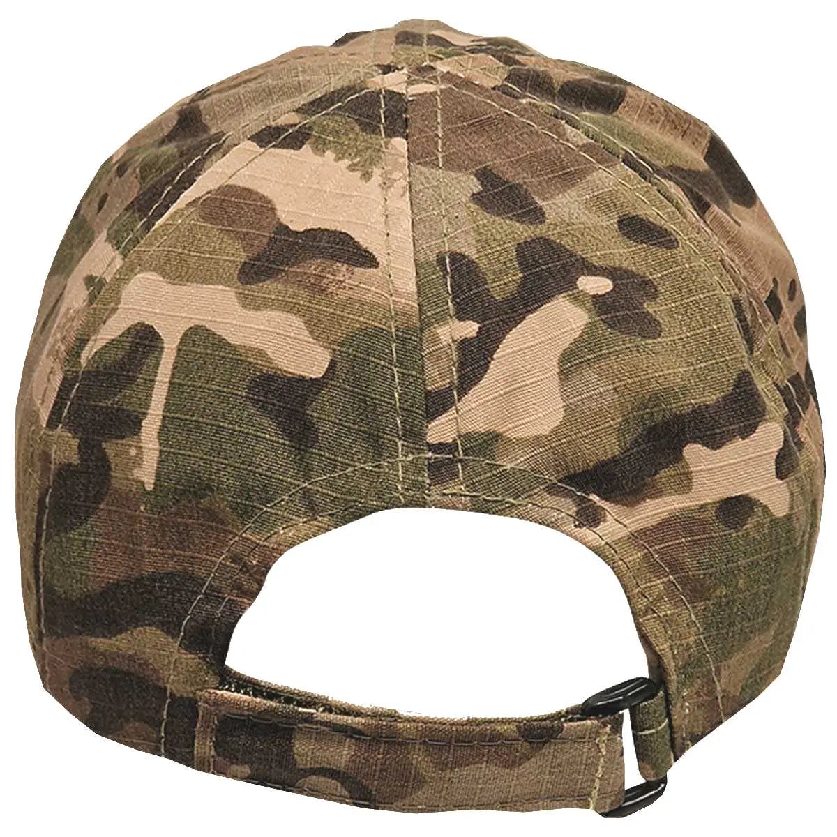 Side view of kids camouflage baseball cap with curved brim