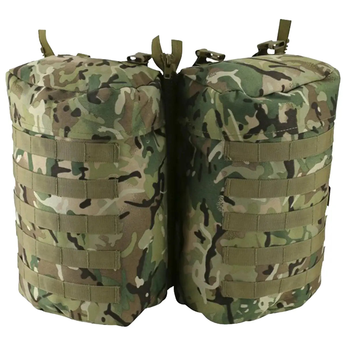 Kombat PLCE Molle Side Pocket Set BTP with MOLLE webbing, designed to attach to military rucksacks for added storage and tactical utility.