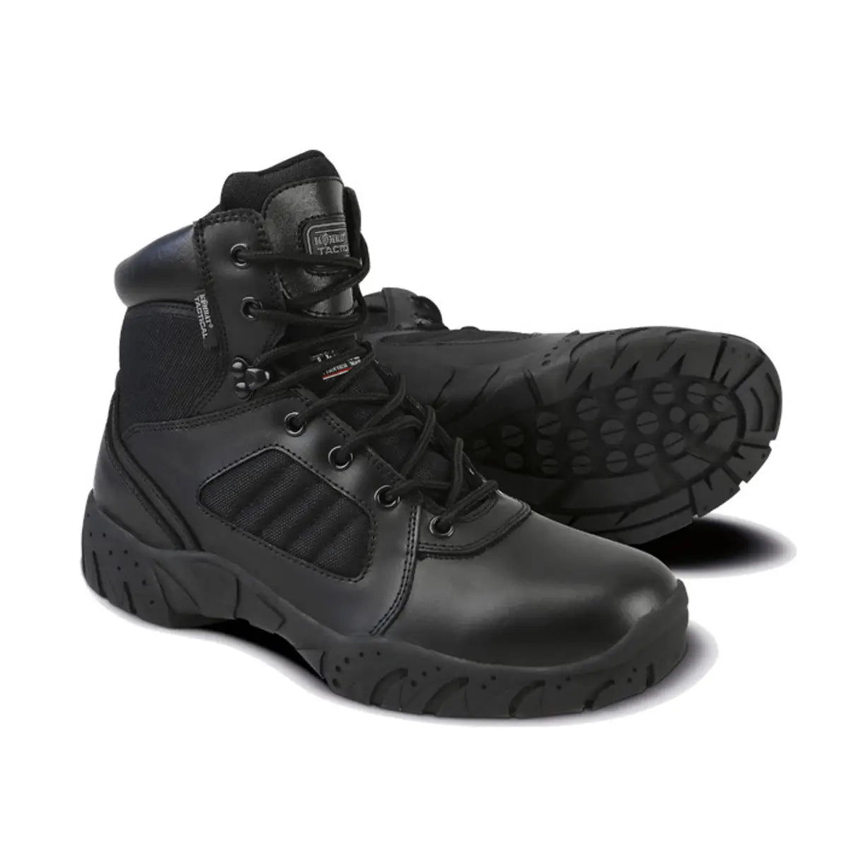 Kombat UK 6 Inch Pro Side Zip Combat Black Boots with reinforced toe, padded ankle support, and slip-resistant sole for police and tactical use.