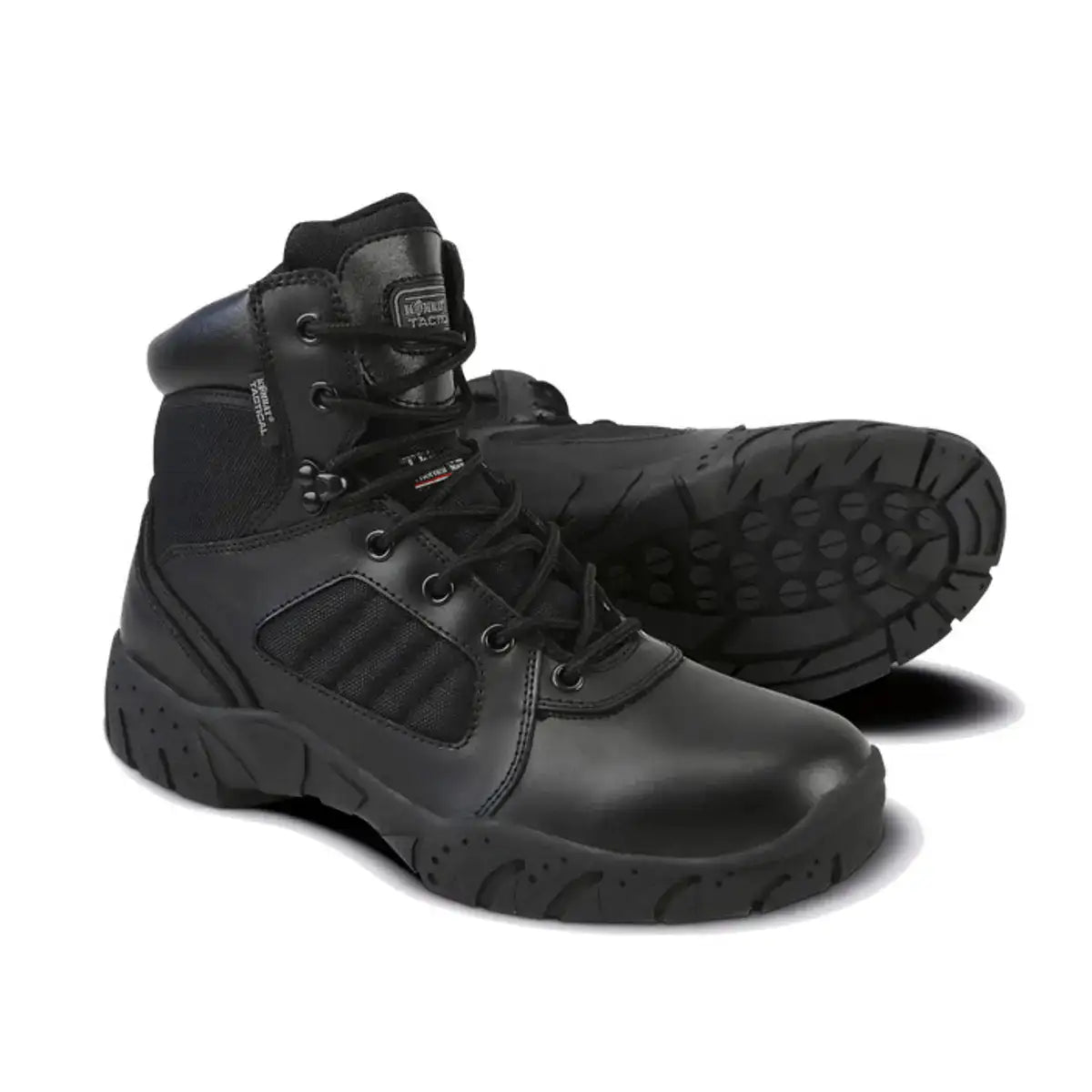 Kombat UK 6 Inch Pro Side Zip Combat Black Boots with reinforced toe, padded ankle support, and slip-resistant sole for police and tactical use. UK 6 from John Bull Clothing