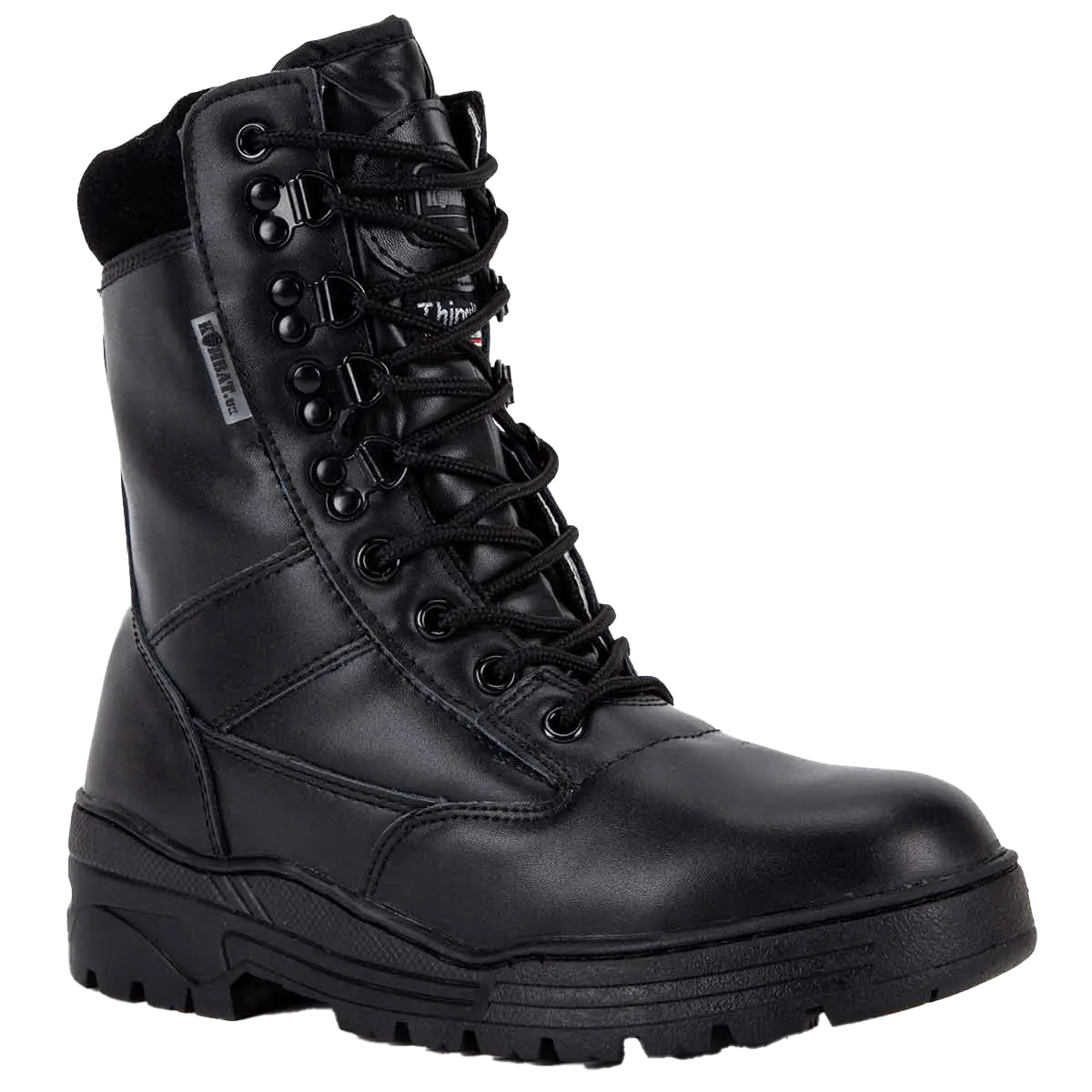 Single Kombat UK All Leather Patrol Boot in Black featuring reinforced toe, padded collar, and durable lacing system | John Bulls