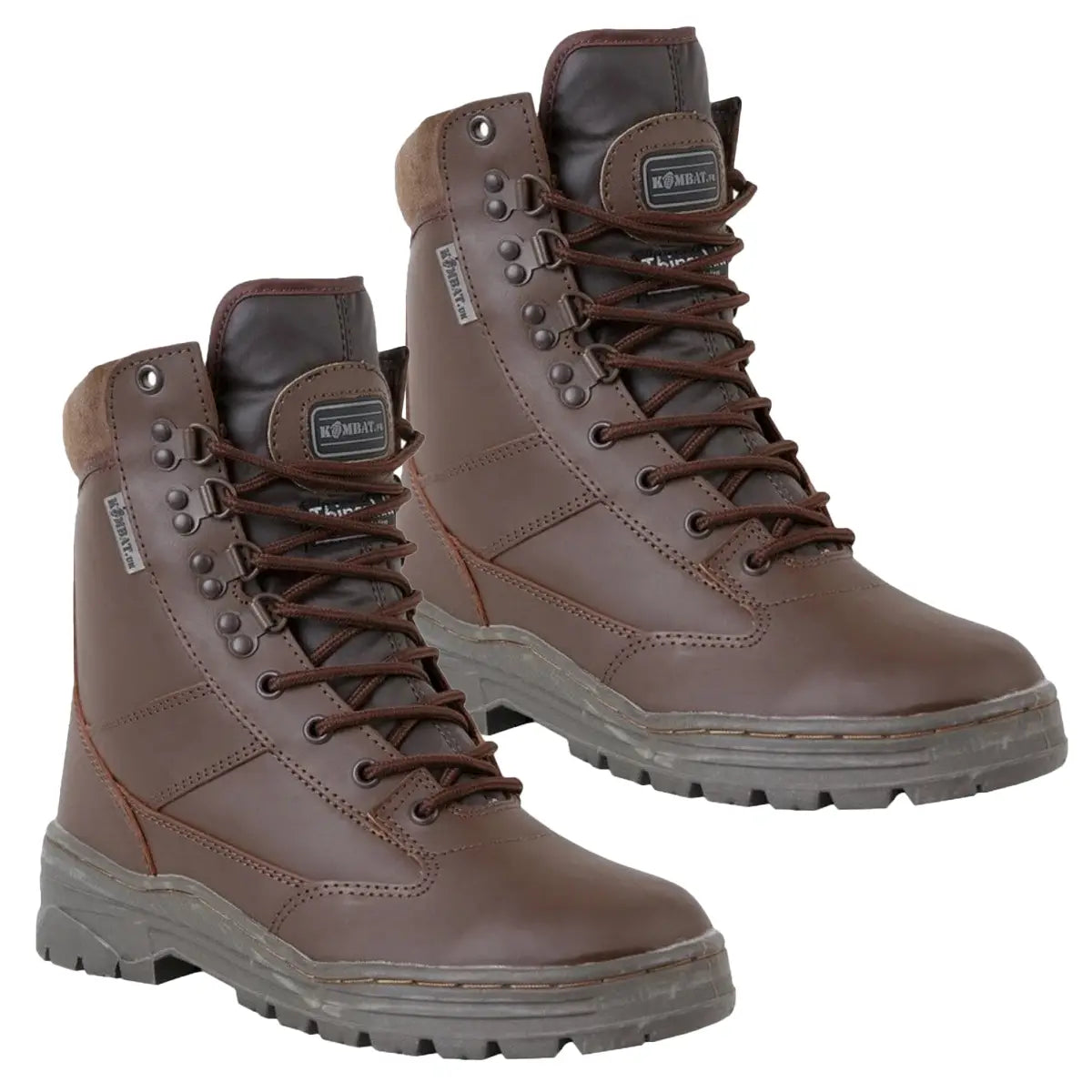 Kombat UK Leather Patrol Boots MoD Brown with high-ankle support and rugged sole, ideal for cadets and outdoor use. Durable military boots from John Bulls.