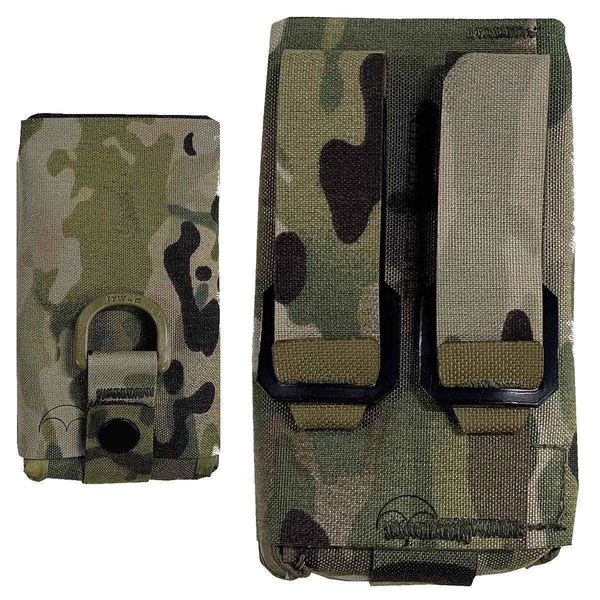 Folded Luminae Assault Pouch Multicam with MOLLE straps, highlighting its compact storage capability and durable Cordura construction.