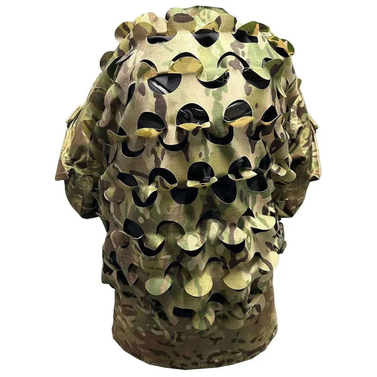 Luminae Daysack Scrim Cover MTP fitted on a backpack, providing camouflage and protection in tactical environments. Ideal for outdoor and military use. from John Bull Clothing