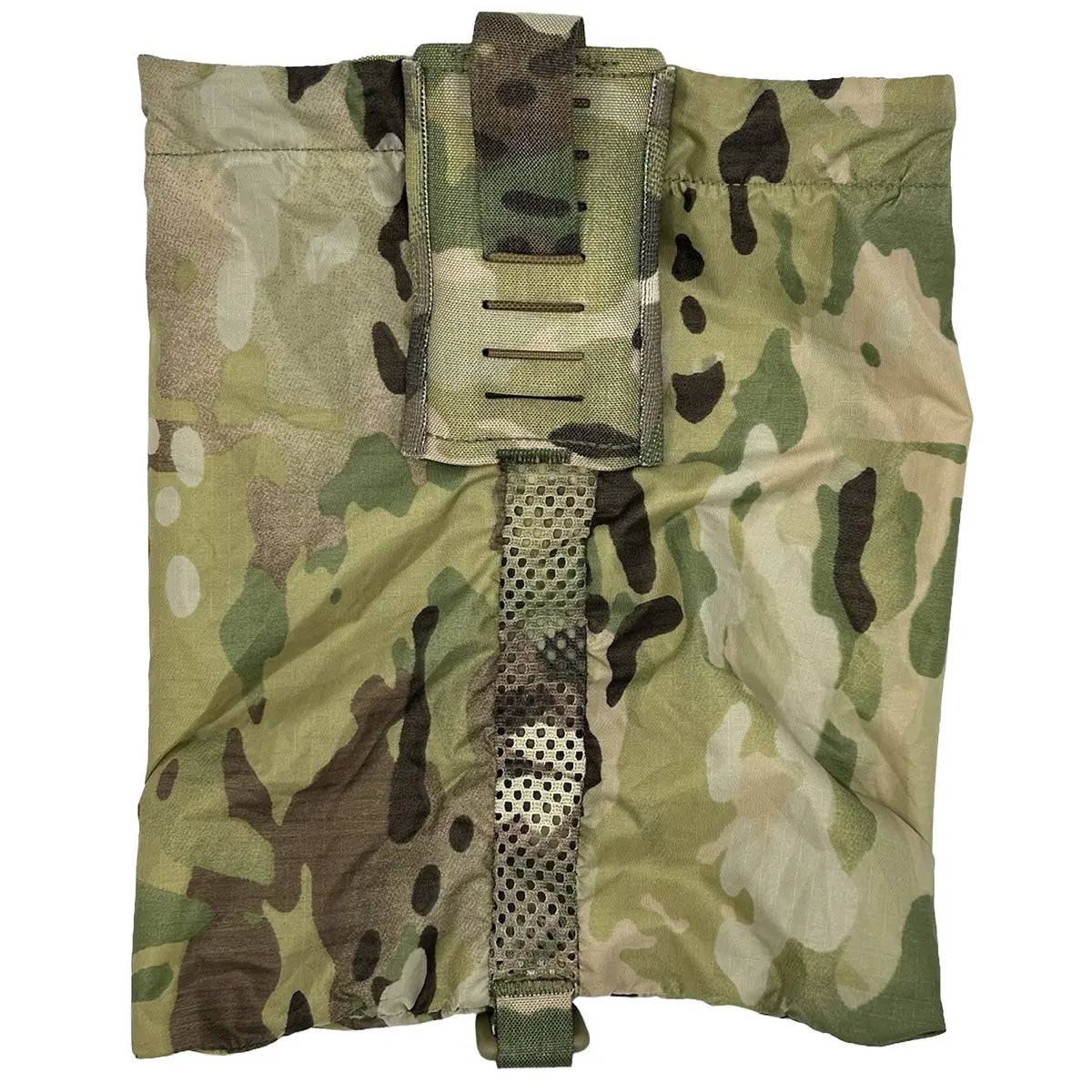 Fully extended Luminae Multicam Dump Pouch MTP laid flat, showing its durable Cordura fabric and reinforced stitching.