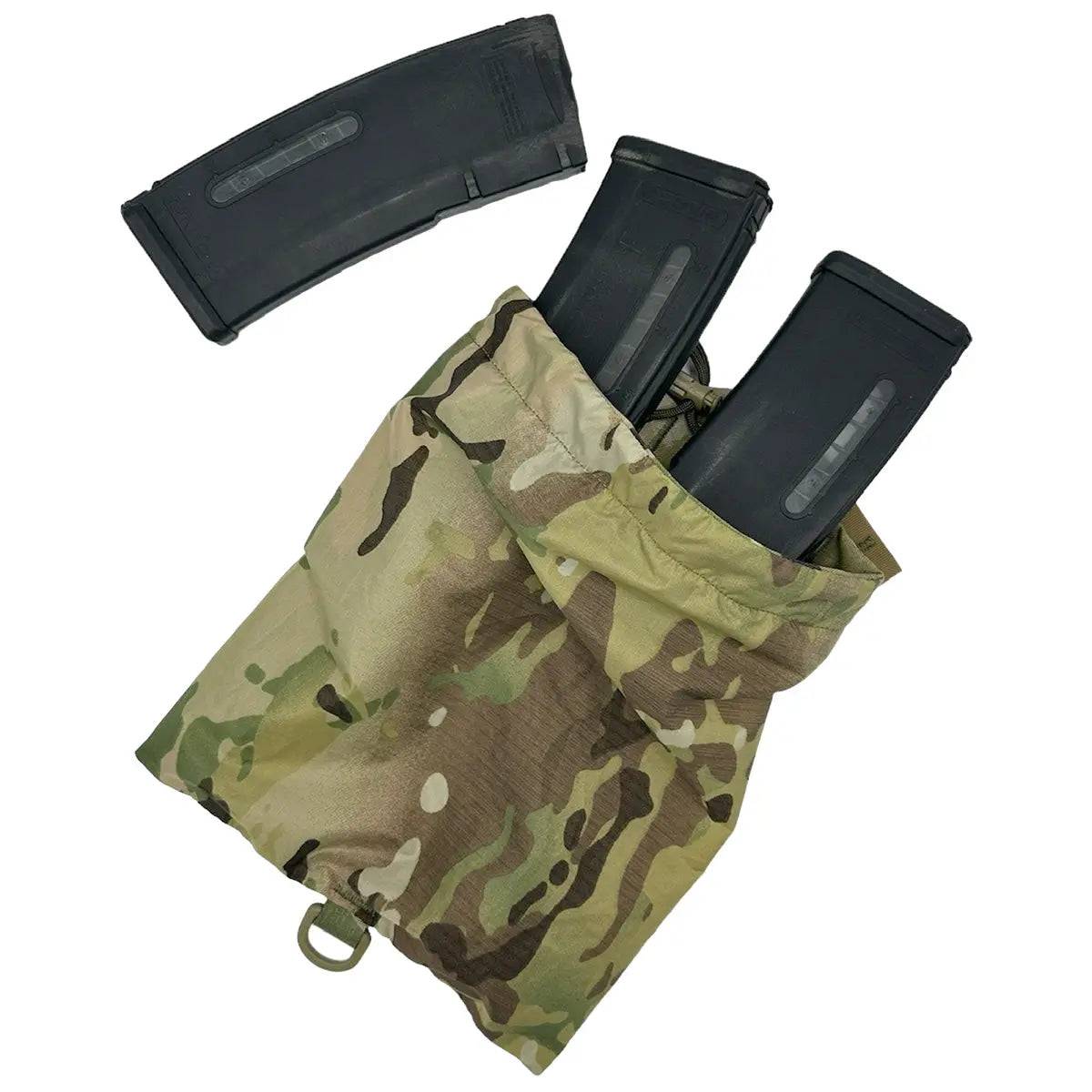 Luminae Multicam Dump Pouch MTP holding multiple rifle magazines, demonstrating its spacious storage capacity for tactical use.