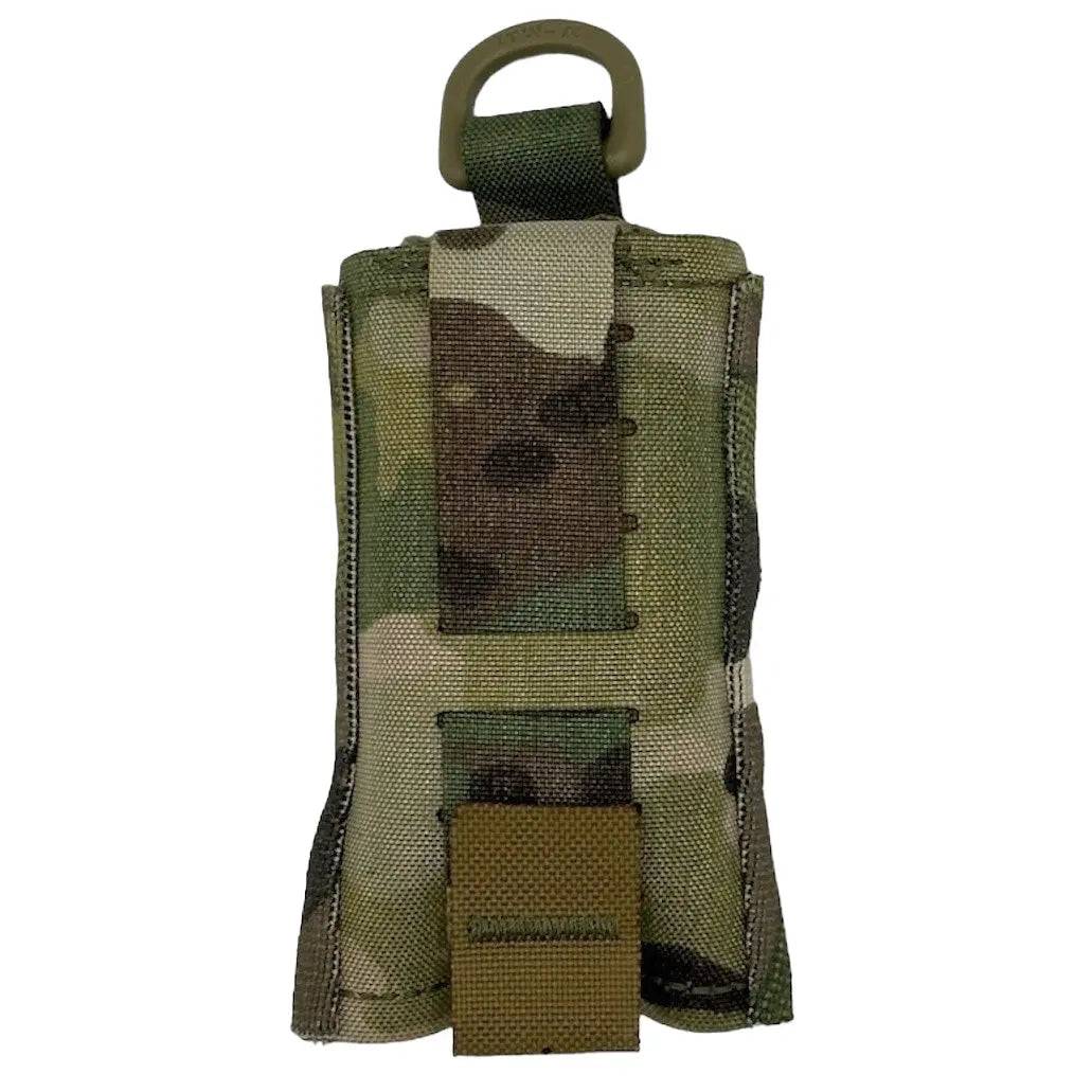 Rear view of the Luminae Multicam Dump Pouch MTP, highlighting its MOLLE-compatible attachment system for secure mounting.