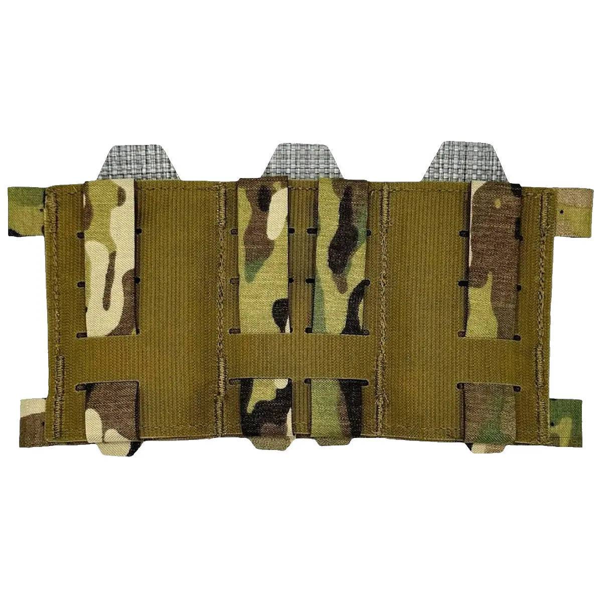 Rear view of the Luminae Elastic Triple Mag Pouch MTP, highlighting its reinforced stitching and elastic retention system for secure magazine storage.