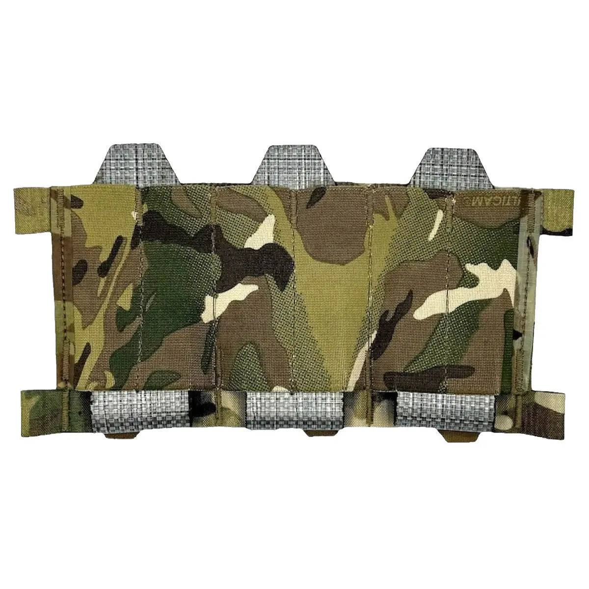Luminae Elastic Triple Mag Pouch MTP in a folded state, showcasing its rugged multicam Cordura fabric for durability and versatility in tactical gear.