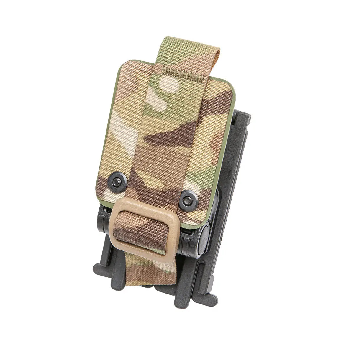 Luminae Garmin Foretex Mount 601/701 in Multicam with Cordura strap and MOLLE-compatible clip for tactical GPS attachment.