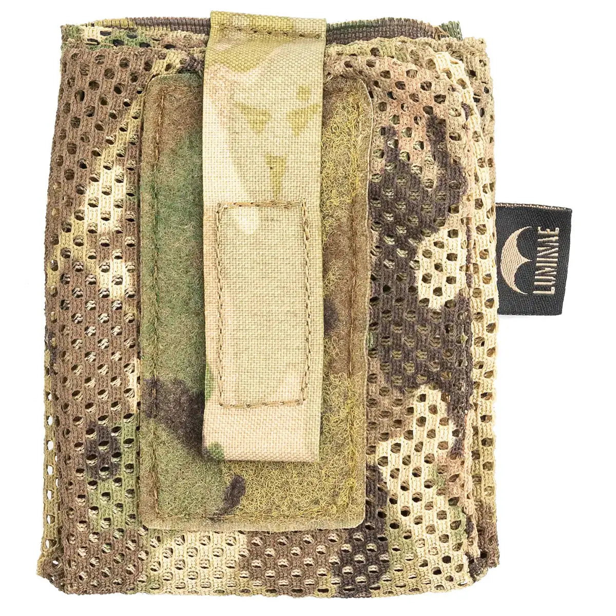 Multicam camouflage ammunition holder with mesh fabric, compact design, holds magazines, tactical gear accessory, John Bull Clothing SKU: JB1357