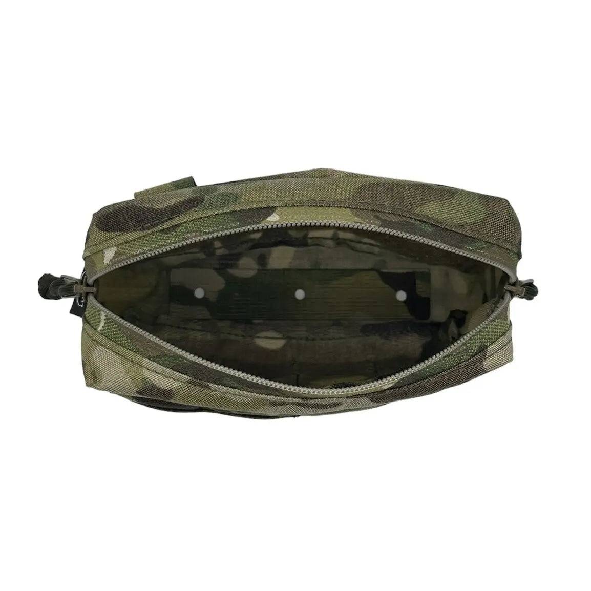 Interior view of the Luminae Multicam Small GP Pouch MTP, displaying spacious storage with reinforced fabric and secure zipper closure.