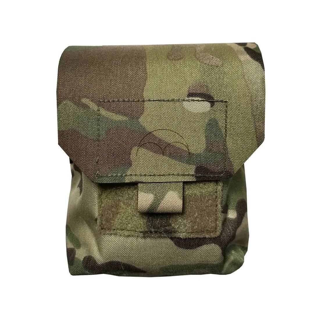 Front view of the Luminae Multicam Mega Pouch MTP, showcasing its secure flap closure and durable Cordura construction for military and tactical applications.
