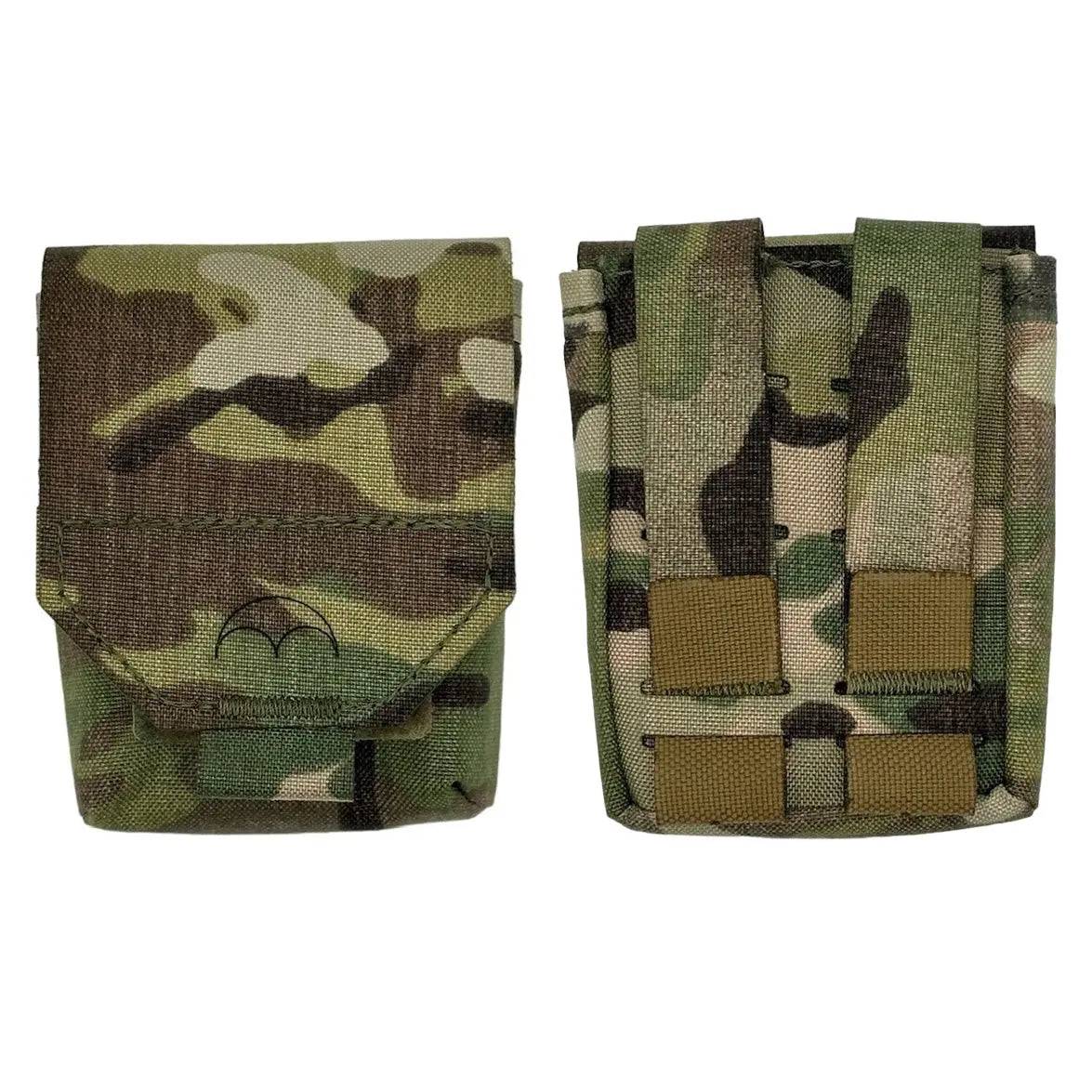 Front and back view of the Luminae Multicam Micro Pouch MTP, featuring a durable Cordura construction and MOLLE-compatible straps.