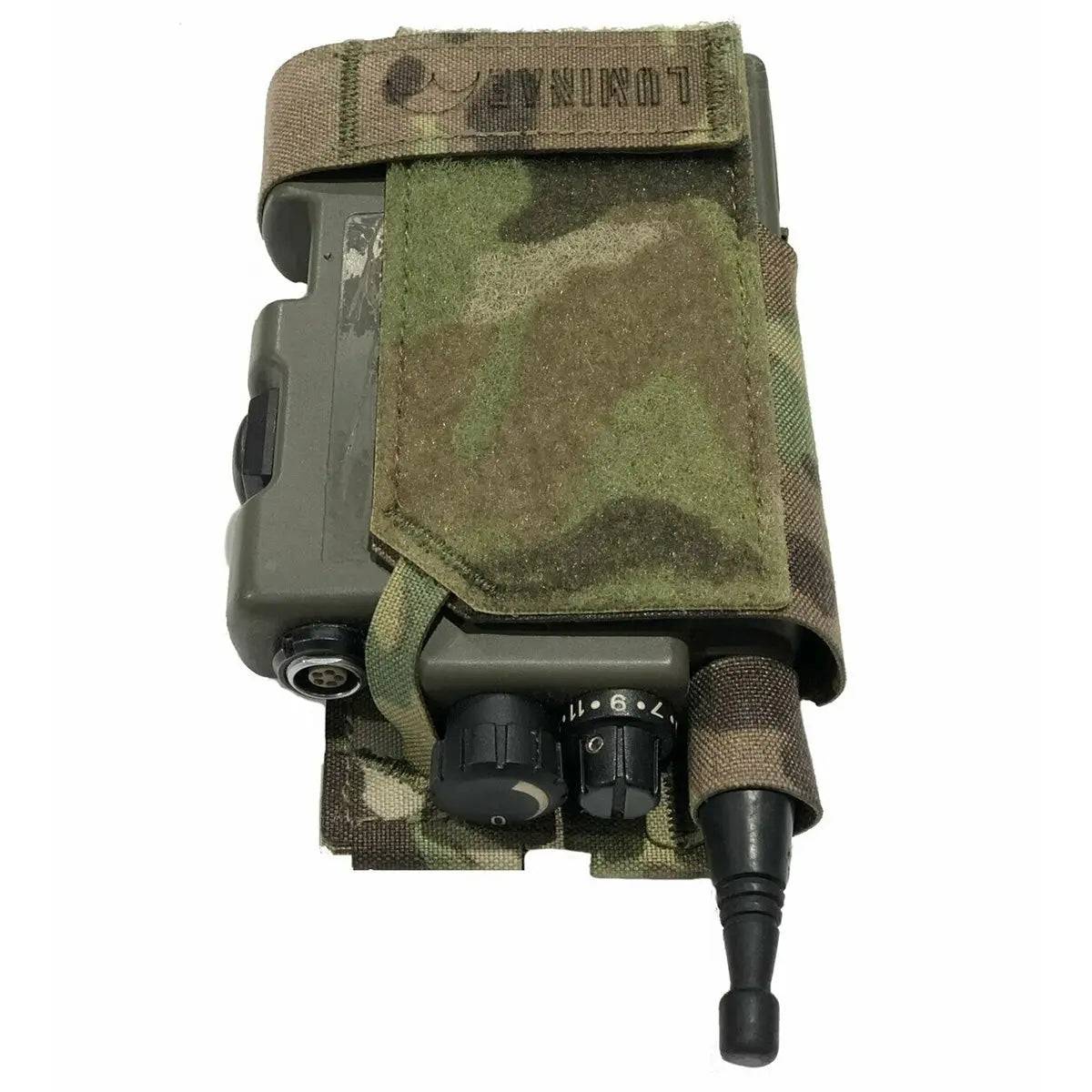 Top-down view of the Luminae Multicam PRR Pouch MTP showcasing its secure Velcro closure and protective camouflage design.