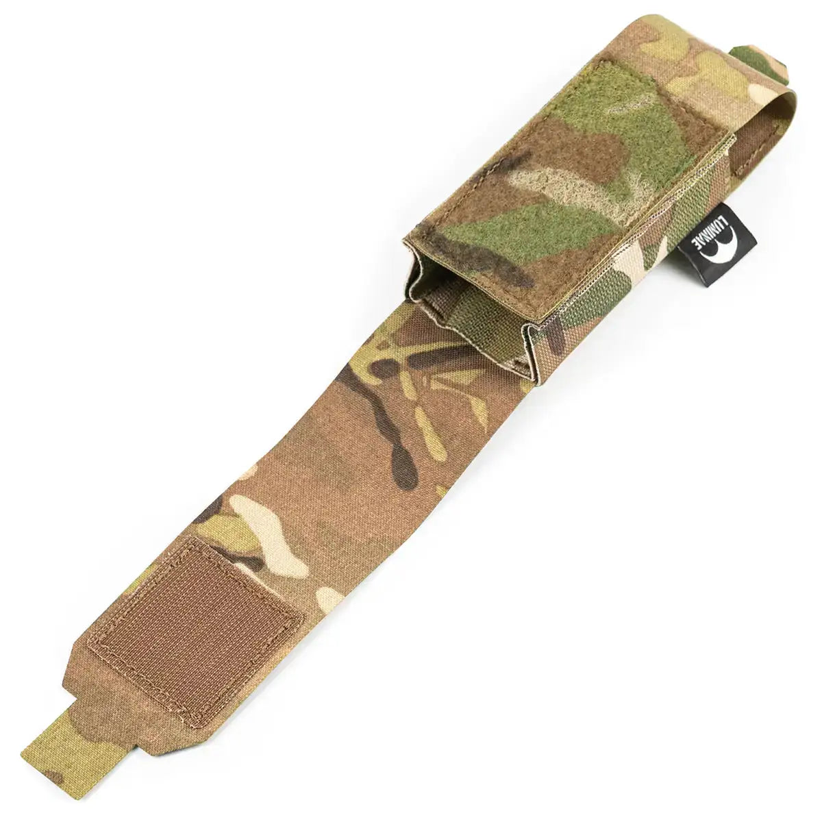 Multicam camouflage tourniquet pouch made of durable Cordura fabric with Velcro closure, designed for military and tactical use - SKU: JB1297