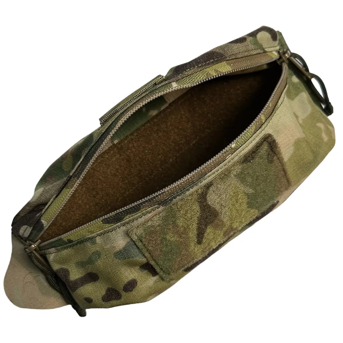 Interior view of Luminae Over the Belt OTB Pouch Multicam showing spacious main compartment with hook-and-loop lining for secure storage.