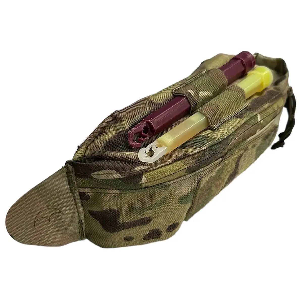 Luminae Over the Belt OTB Pouch Multicam with zippered main compartment and external loops for glow sticks, ideal for tactical travel use. from John Bull Clothing