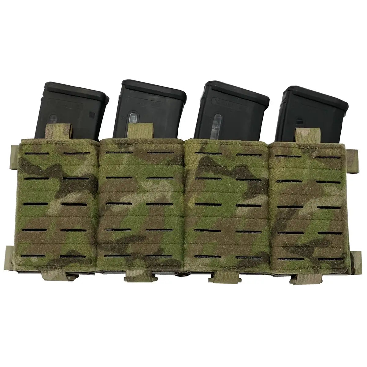Luminae Virtus Quad Mag Pouch Multicam holds four rifle magazines in a compact, laser-cut MOLLE design. Ideal for tactical loadouts and plate carriers.