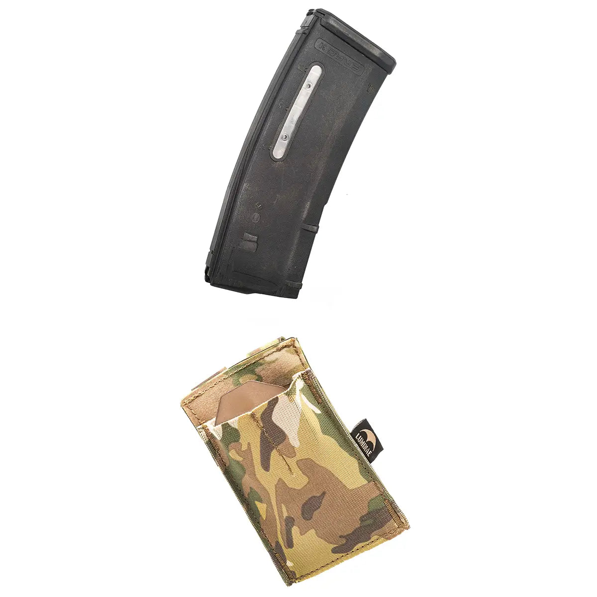 Black magazine with camouflage pouch for weapon magazine storage