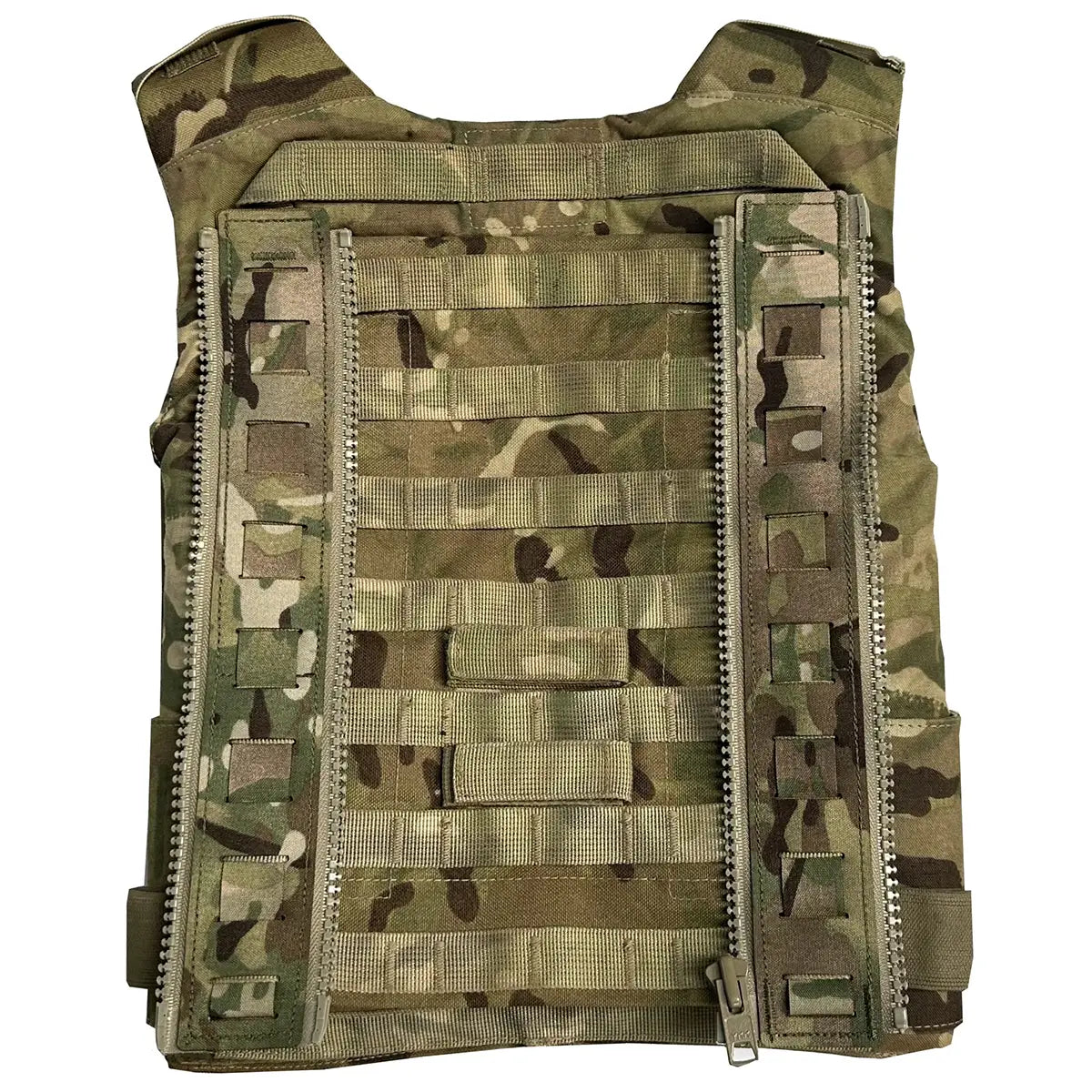 Close-up of rear zip adapter on Luminae Virtus Rigging Upgrade Kit, highlighting durable Cordura construction and MOLLE webbing