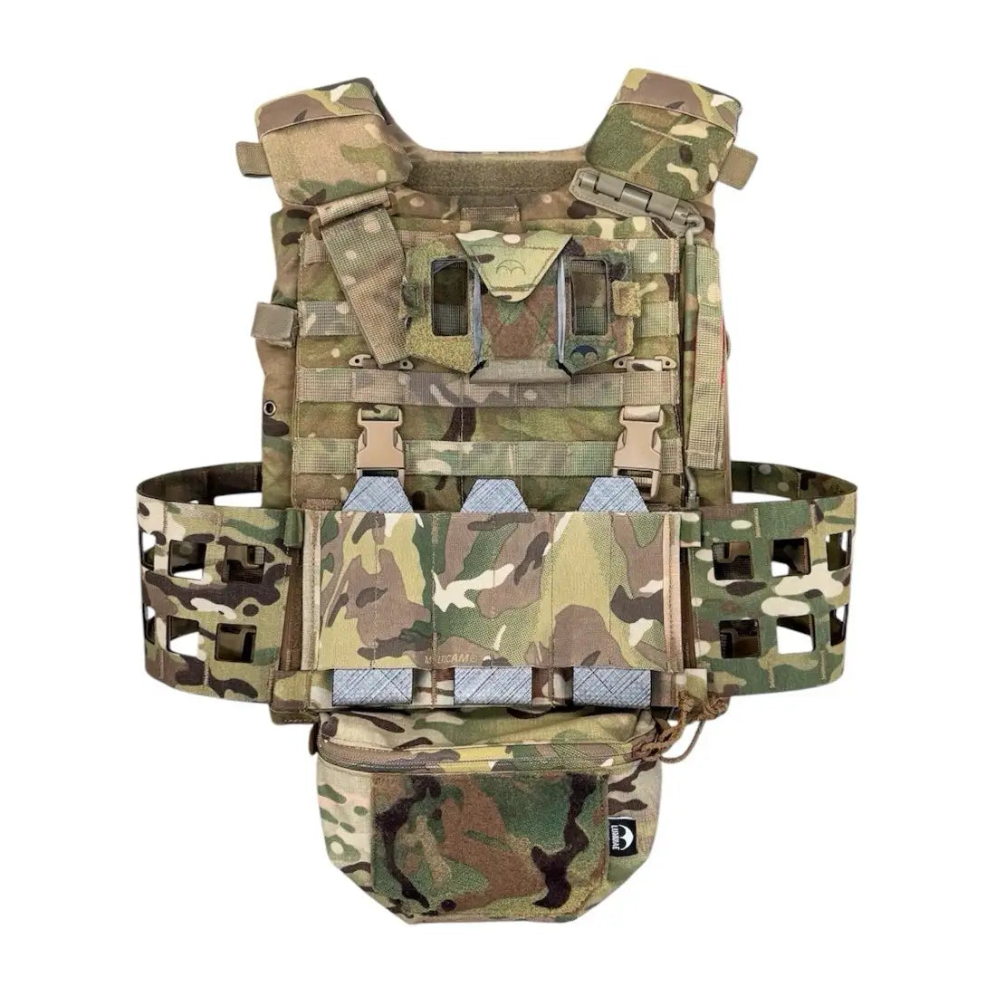 Fully assembled Luminae Virtus Rigging Upgrade Kit with rear zip adapter and drop pouch on Virtus Plate Carrier, ideal for modular loadout