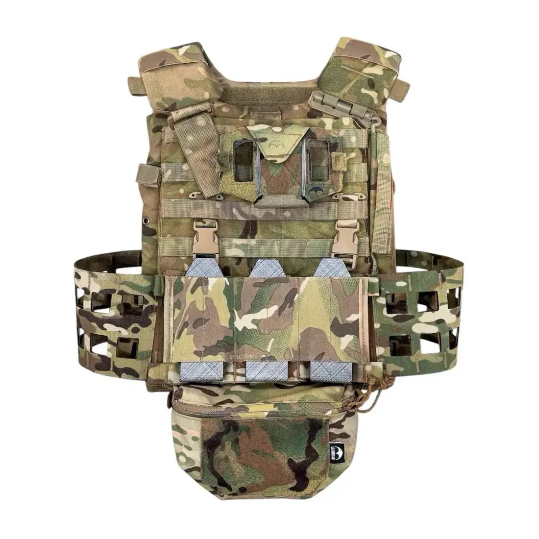Fully assembled Luminae Virtus Rigging Upgrade Kit with rear zip adapter and drop pouch on Virtus Plate Carrier, ideal for modular loadout from John Bull Clothing