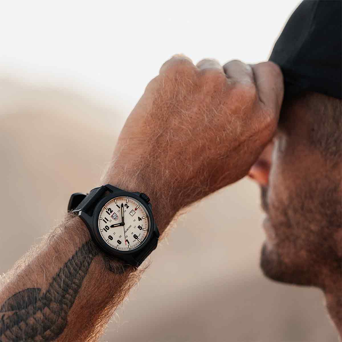 Luminox Atacama Field 1960 Series Watch XL.1971.SET worn on wrist outdoors, showcasing its rugged design and adventure-ready build.