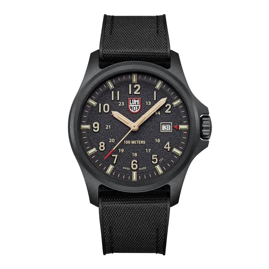 Luminox Atacama Field 1960 Series Watch XL.1970.SET with a black dial, beige numerals, and a black textured strap, offering a rugged and stylish look.