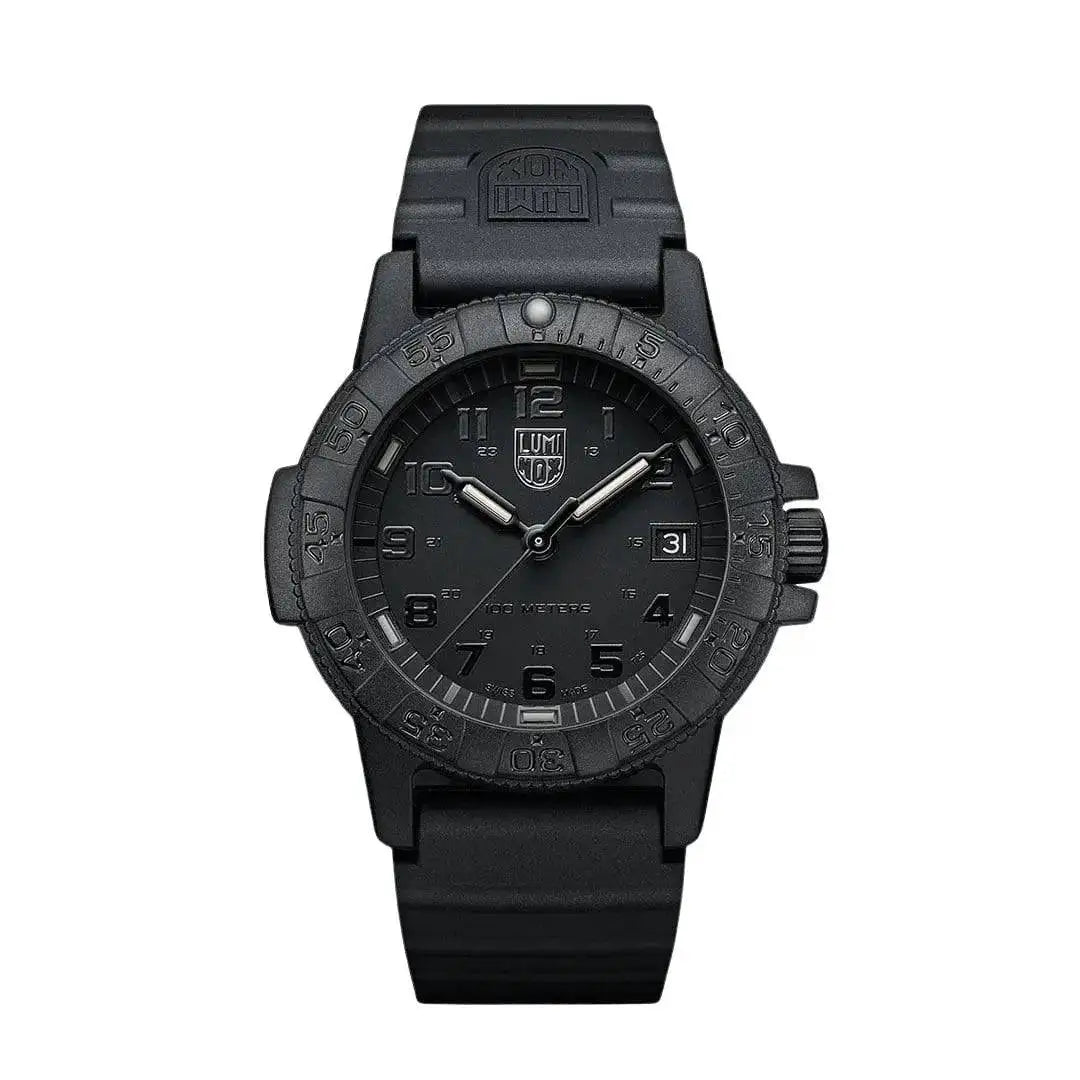 Luminox Leatherback Sea Turtle 0300 Series Watch XS.0301.BO.L in black with a rugged CARBONOX case and unidirectional rotating bezel for durability. from John Bull Clothing