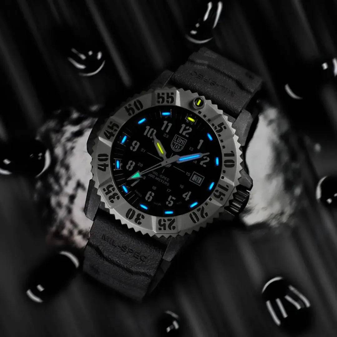 Luminox Mil-Spec 3350 Series Watch 46mm Black XL.3351.SET in a water-resistant setting, emphasizing its durability and performance.