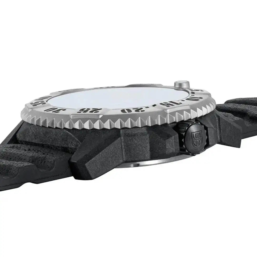 Side profile of Luminox Mil-Spec 3350 Series Watch 46mm Black XL.3351.SET displaying rugged case design and textured bezel. from John Bull Clothing