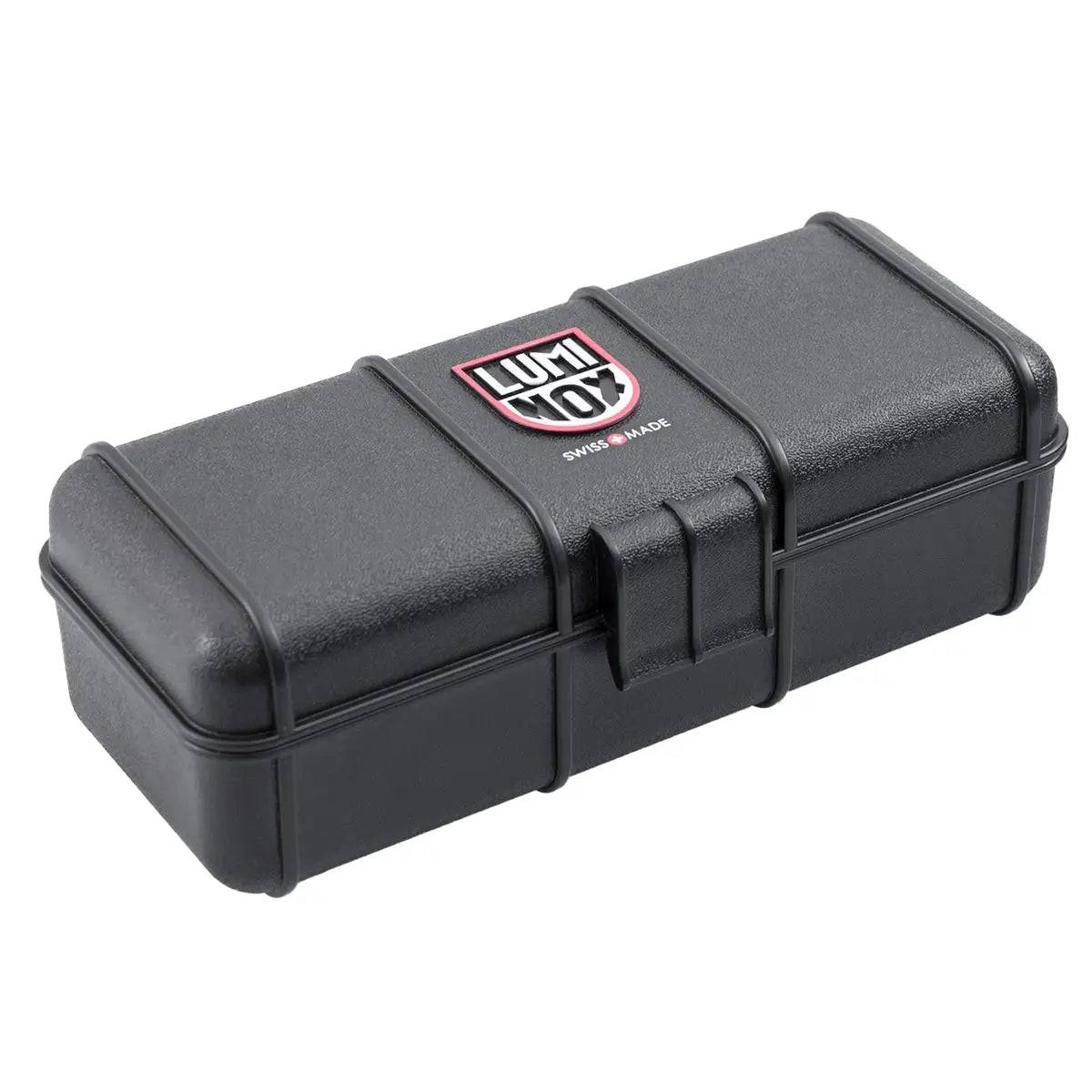 Protective black case for the Luminox Original Navy Seal 3000 Series Watch, designed for secure storage and transport of the timepiece.