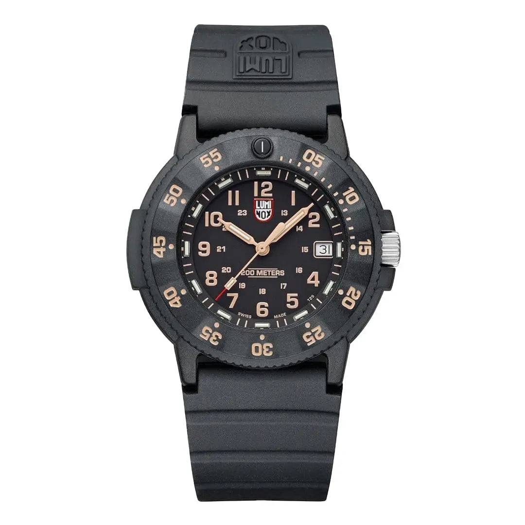 Luminox Original Navy Seal 3000 Series Watch XS.3001.EVO.OR.S with a black Carbonox case, luminous dial, and water resistance up to 200 meters.