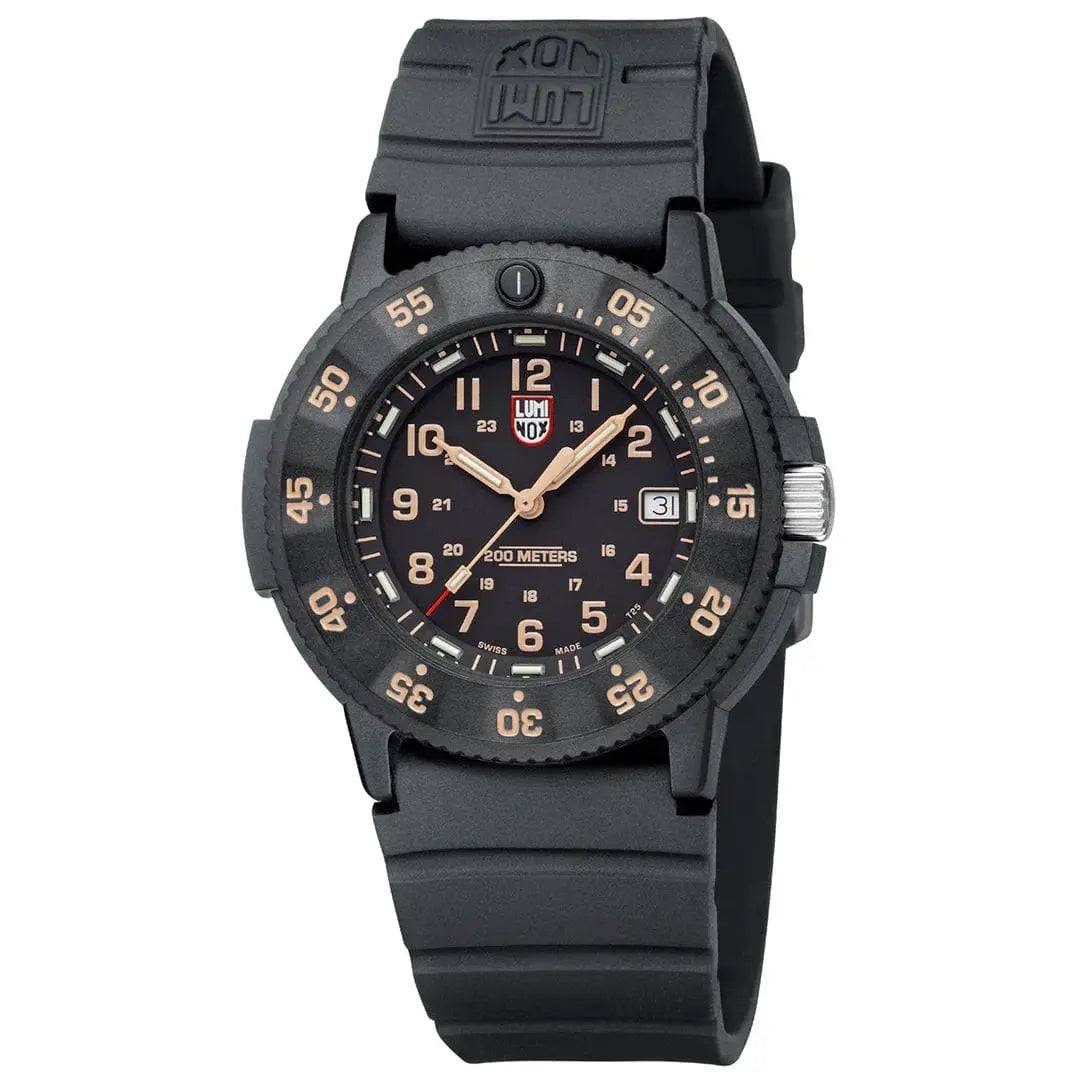 Luminox Original Navy Seal 3000 Series Watch XS.3001.EVO.OR.S with a black rubber strap, designed for durability and comfort in extreme conditions.